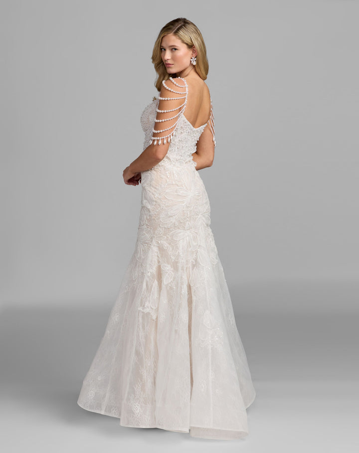 Mac Duggal 21487 Floral Lace Mermaid Gown With Draped Beading
