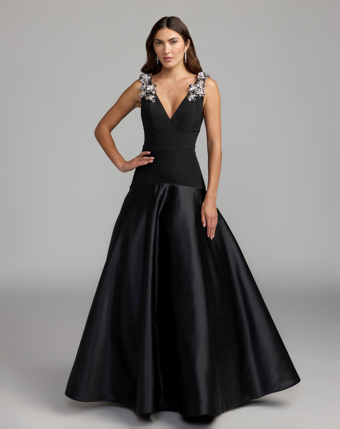 Mac Duggal 21537 Crepe And Satin Plunging V-Neck Ball Gown