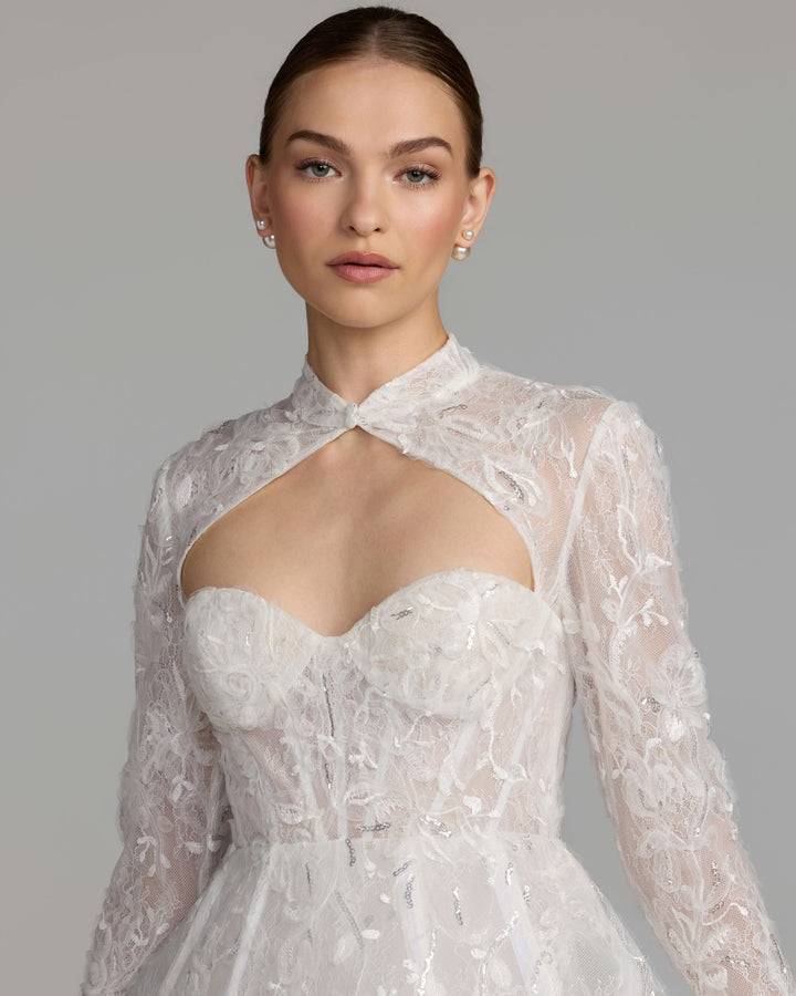 Mac Duggal 21542 Long Sleeve Lace A-Line Mini Dress