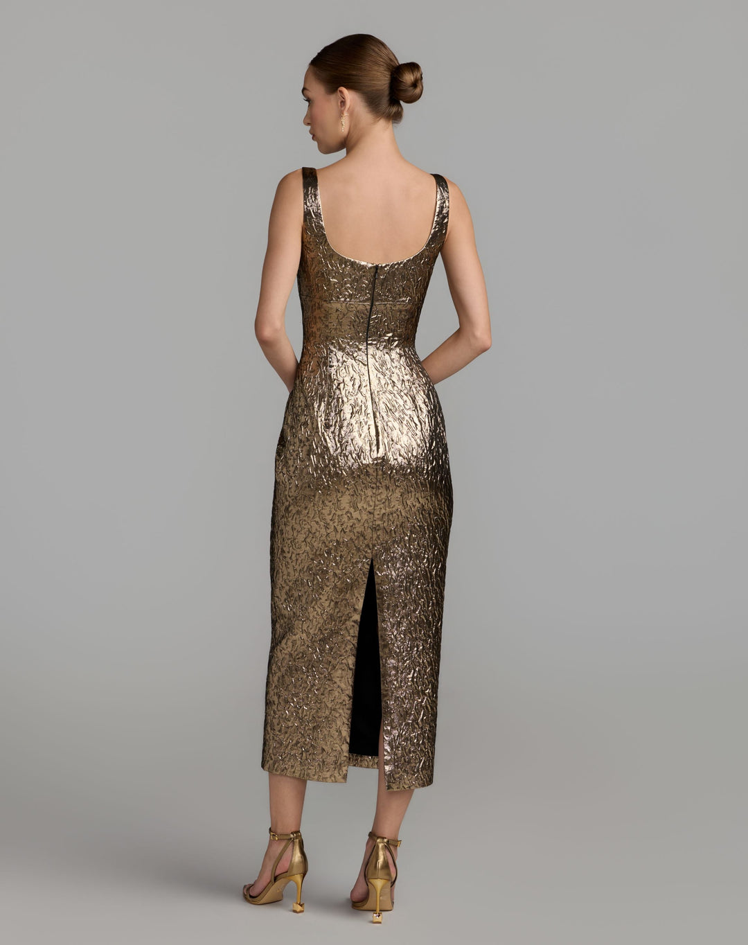 Mac Duggal 21553 Metallic Scoop Neck Brocade Midi Dress