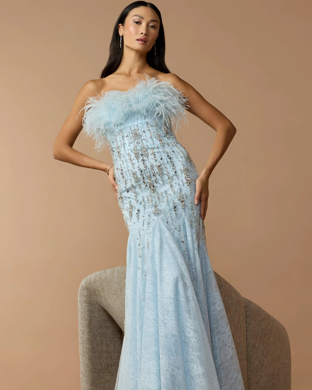 Mac Duggal 2238 Feather Embellished Strapless Mermaid Gown
