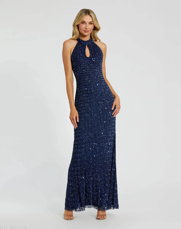 Mac Duggal 23018 Embellished Halter Neck Keyhole Gown