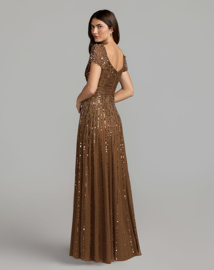 Mac Duggal 23042 Sequined Evening Gown With Embellished Shoulders