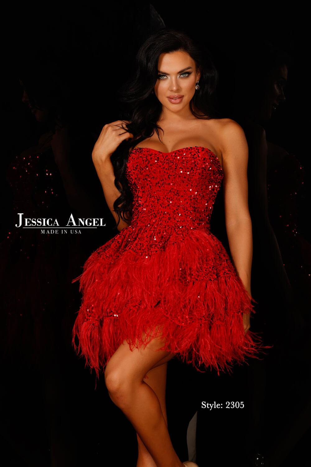 Jessica Angel 2305 feather cocktail dress front view