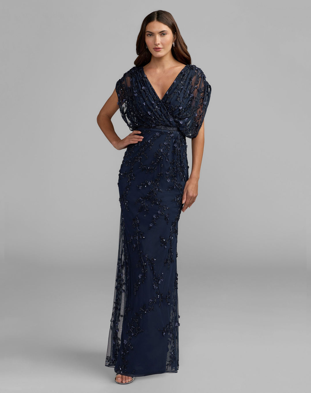 Mac Duggal 23067 V-Neck Blouson Column Gown