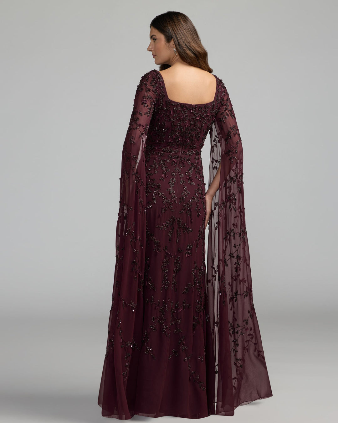 Mac Duggal 23068 Floral Embellished Cape Sleeve Gown
