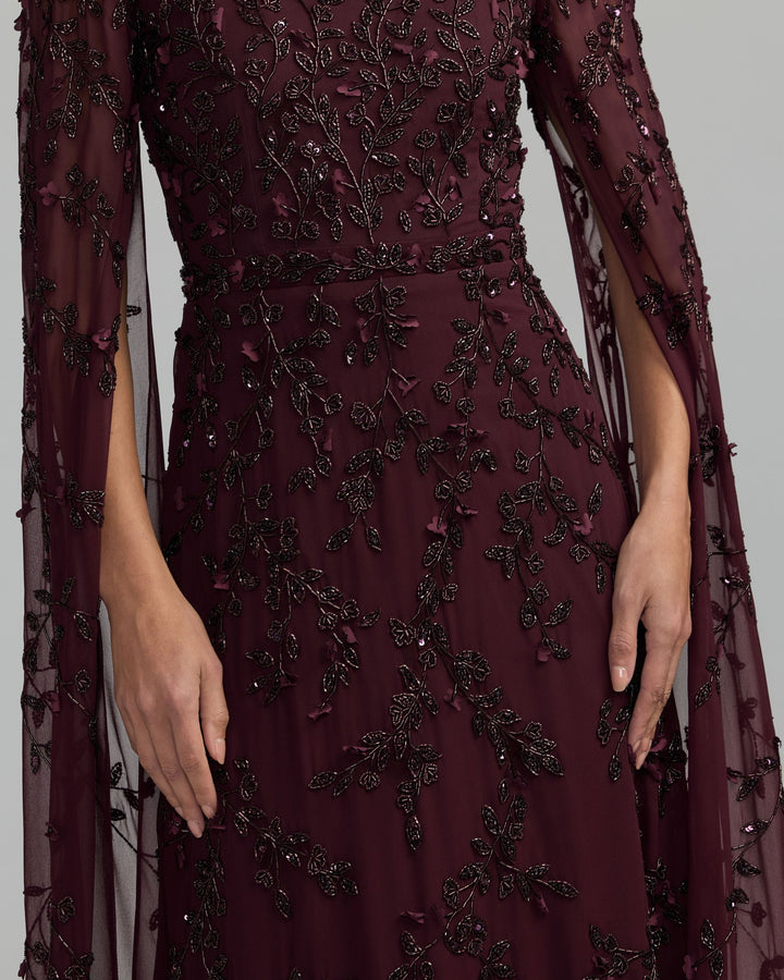 Mac Duggal 23068 Floral Embellished Cape Sleeve Gown