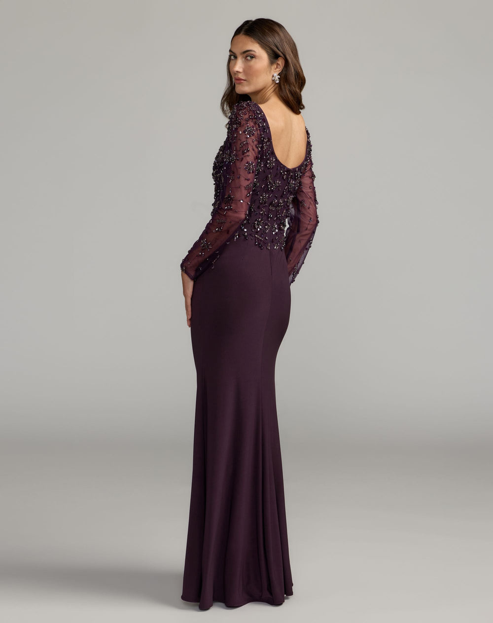 Mac Duggal 2340 Long Sleeve Beaded Column Gown