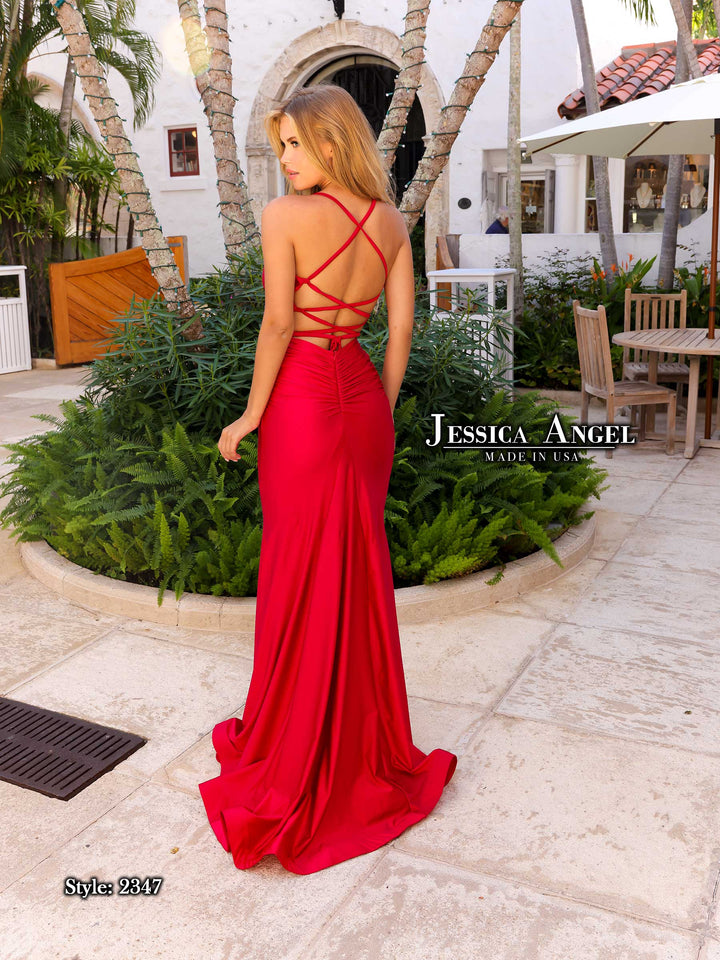 Jessica Angel 2347 V-neck prom dress back view