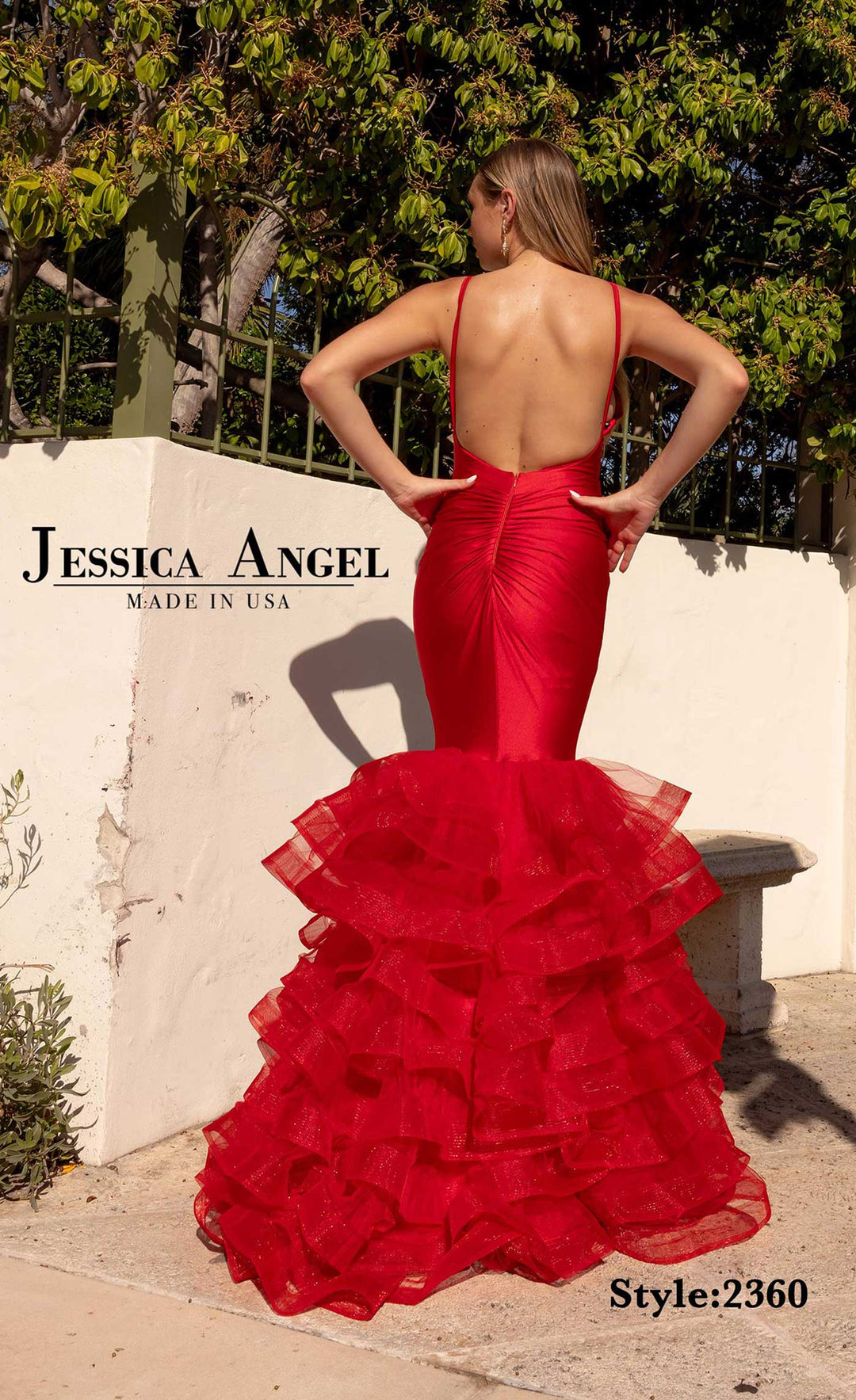 Jessica Angel 2360 ruffle mermaid prom dress back view