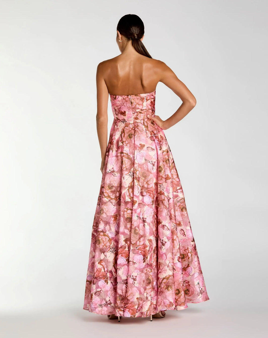 Mac Duggal 2360 Strapless Floral Printed A-Line Gown With 3D Flower