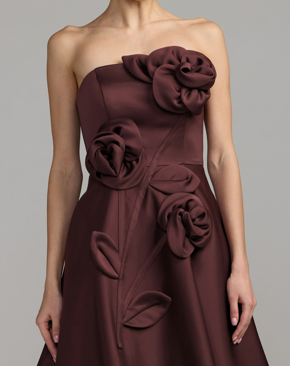 Mac Duggal 2362 Strapless Satin A-Line Dress With 3D Flowers