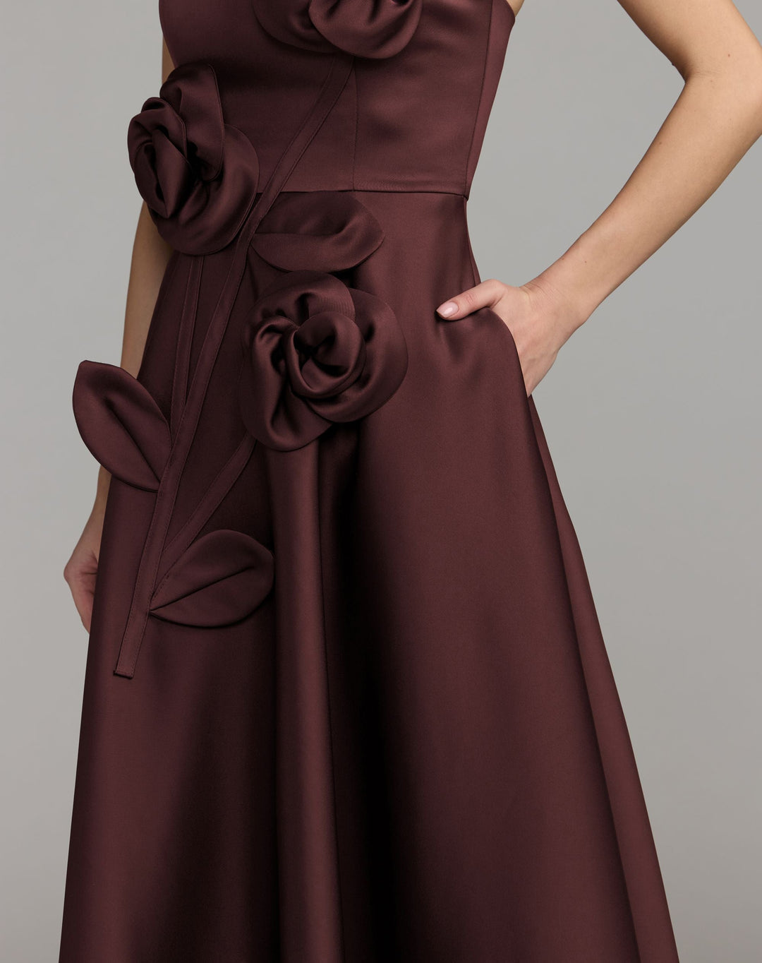 Mac Duggal 2362 Strapless Satin A-Line Dress With 3D Flowers