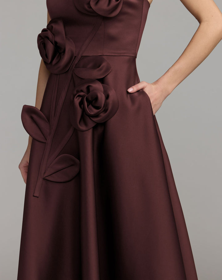 Mac Duggal 2362 Strapless Satin A-Line Dress With 3D Flowers