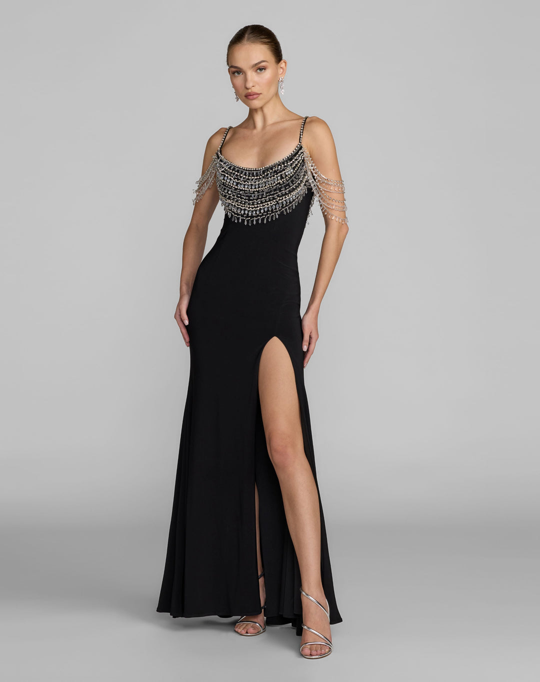 Mac Duggal 2375 Beaded Jersey Scoop Back Gown with Slit
