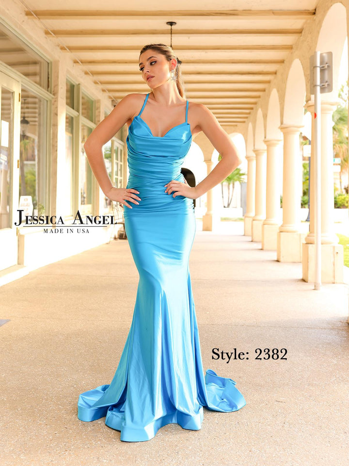 Jessica Angel 2382 cowl neck jersey mermaid gown alternate view 3