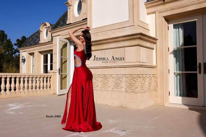 Jessica Angel 2403 one shoulder crystal jersey gown alternate view 2
