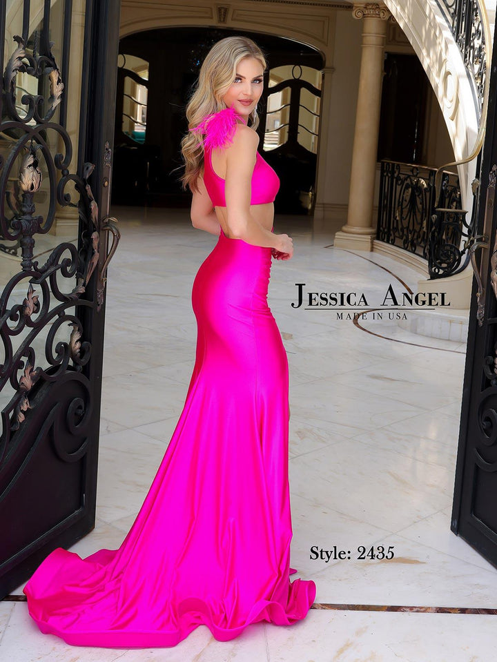 Jessica Angel 2414 one shoulder cutout jersey gown back view