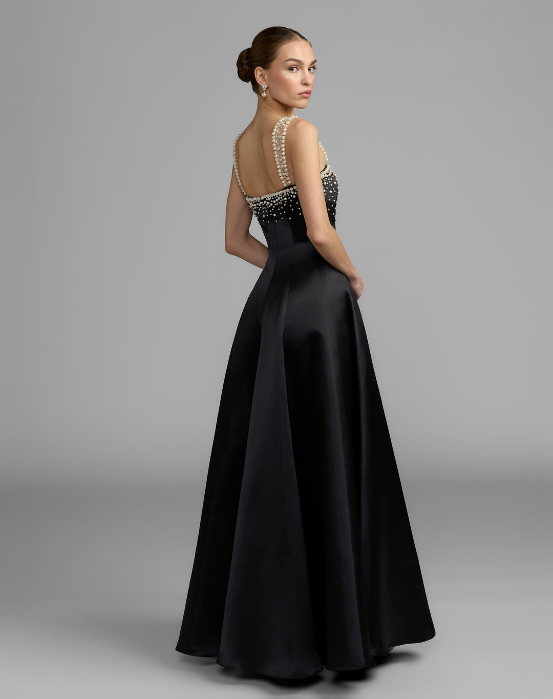 Mac Duggal 2426 A-Line Pearl Embellished Satin Gown
