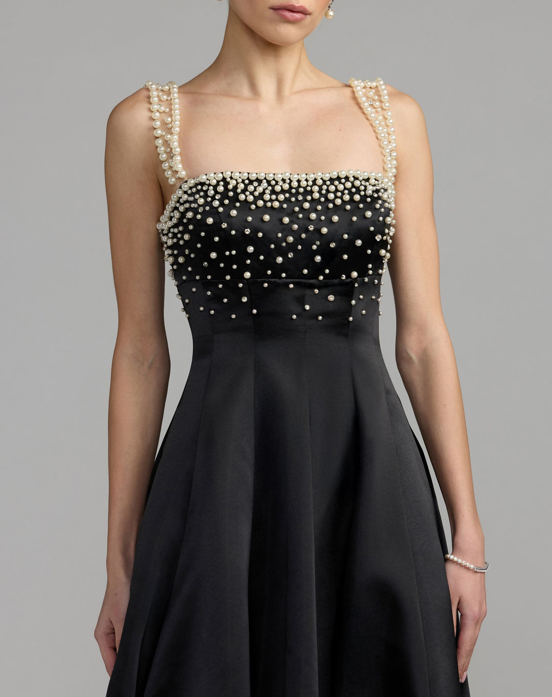 Mac Duggal 2426 A-Line Pearl Embellished Satin Gown