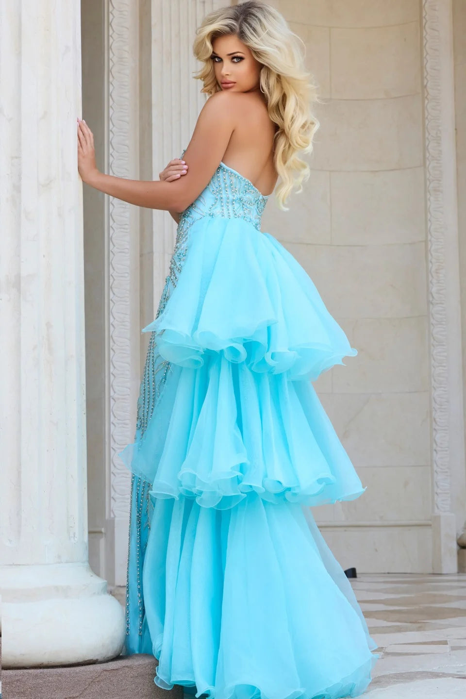 Jovani 24565 One-Shoulder Ruffled Gown with Beaded Detail