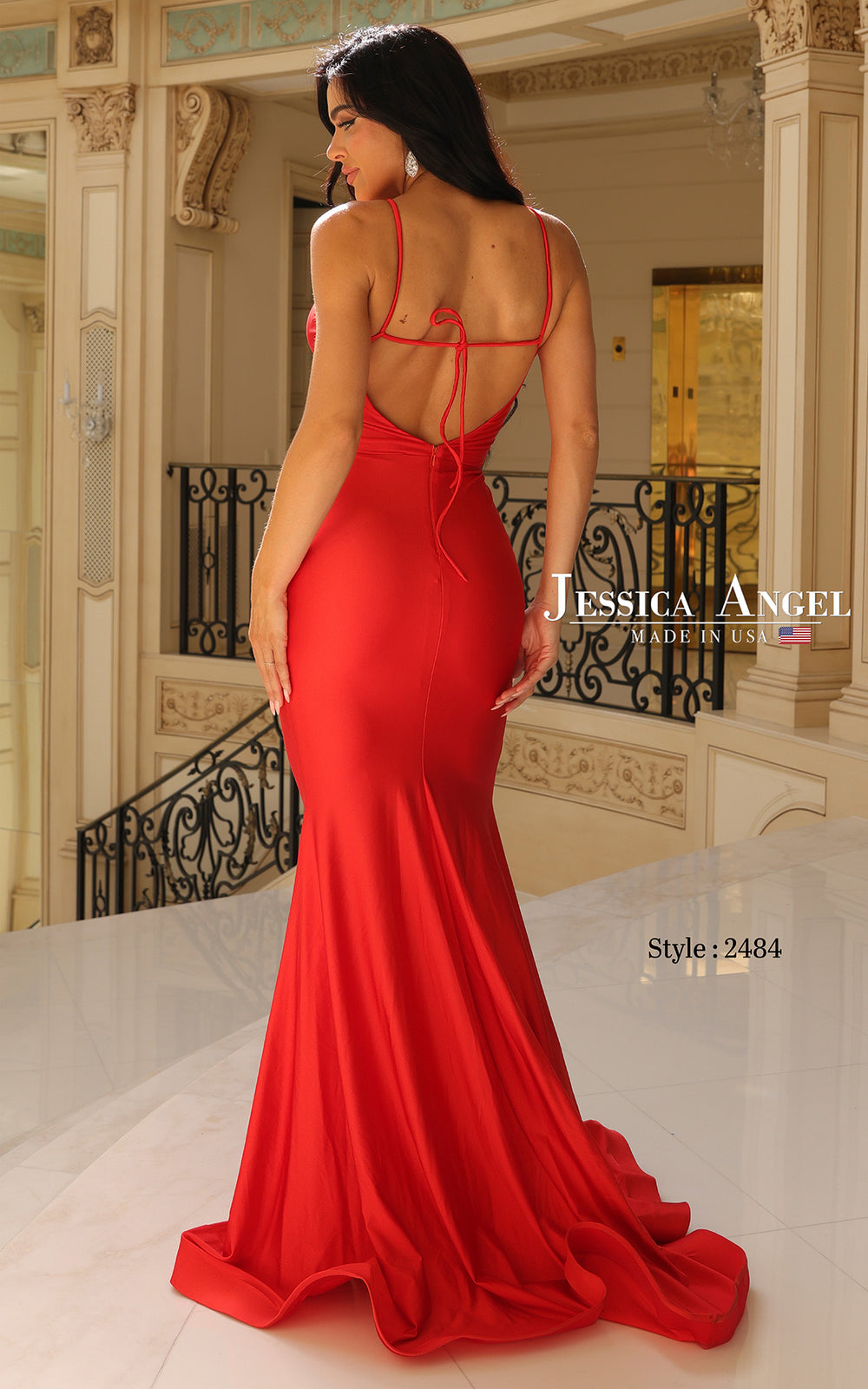 Jessica Angel 2484 halter keyhole jersey mermaid gown back view