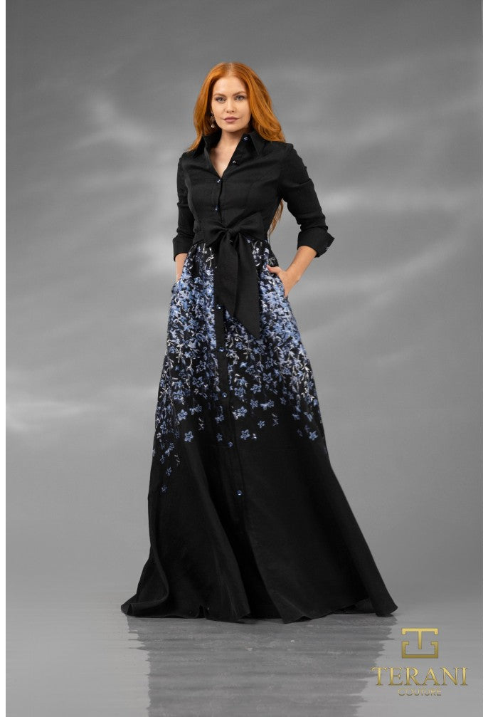 Terani 252M5503 Collared A-Line Button-Front Dress