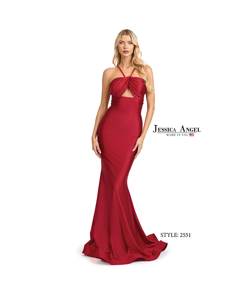 Jessica Angel 2551 halter keyhole jersey mermaid gown front view