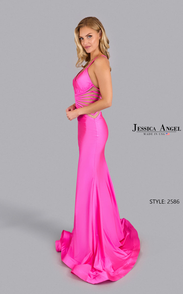 Jessica Angel 2586 V-neck side cutout jersey mermaid gown alternate view 2