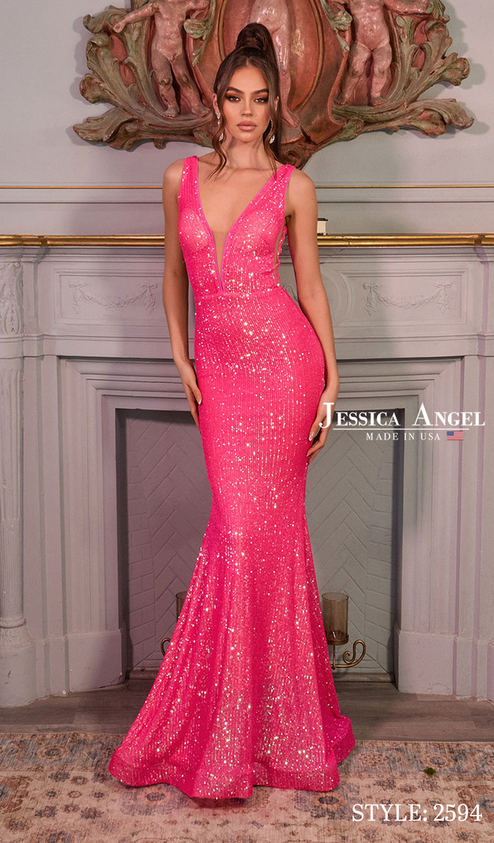 Jessica Angel 2594 plunging V-neck sequin mermaid gown alternate view 3