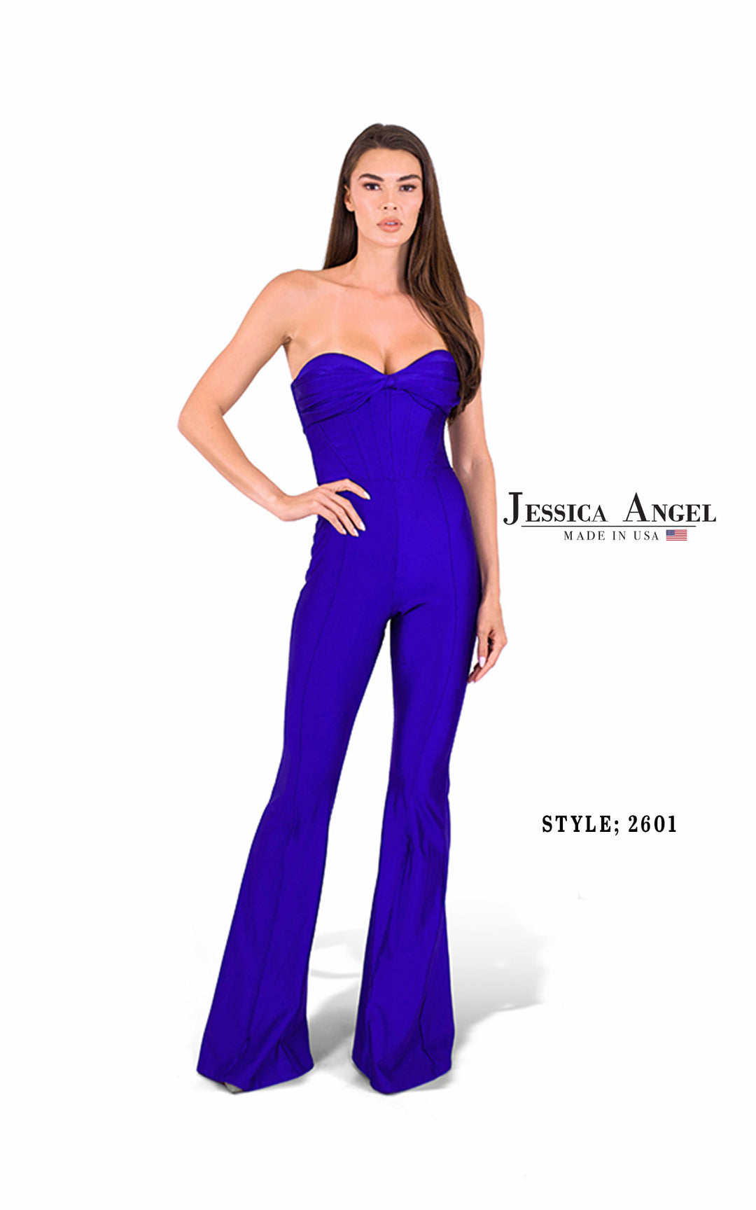 Jessica Angel 2601 strapless jersey jumpsuit front view