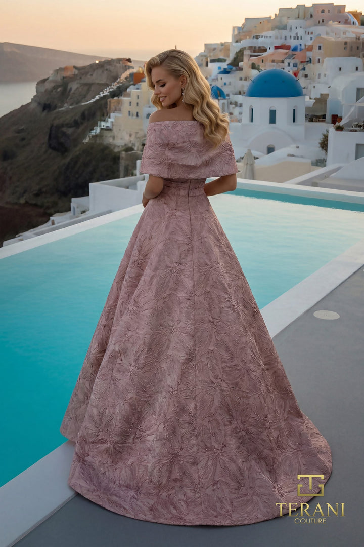 Terani 261M6453 shawl sleeve collar and bodice back view