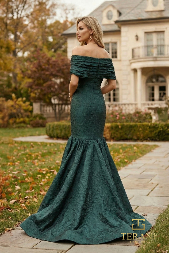 Terani 262E7069 Off-Shoulder Short Sleeve Mermaid Dress