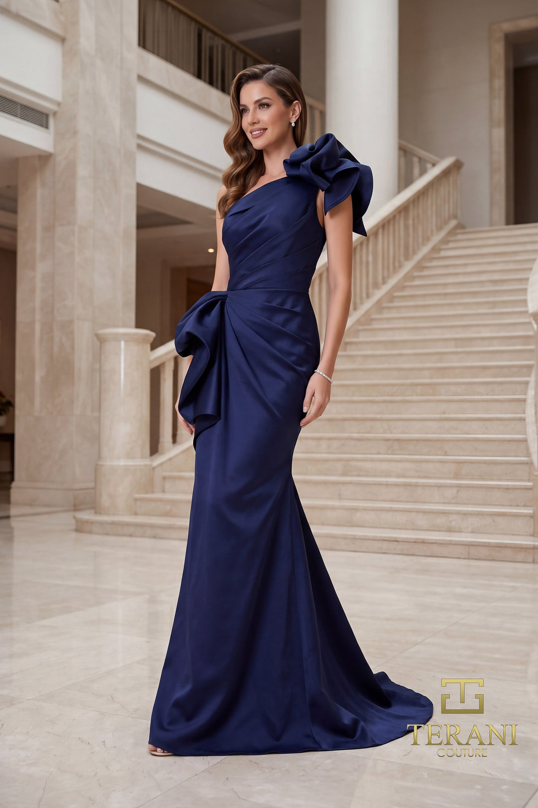 Terani 262E7132 One-Shoulder Sleeveless Sheath Dress