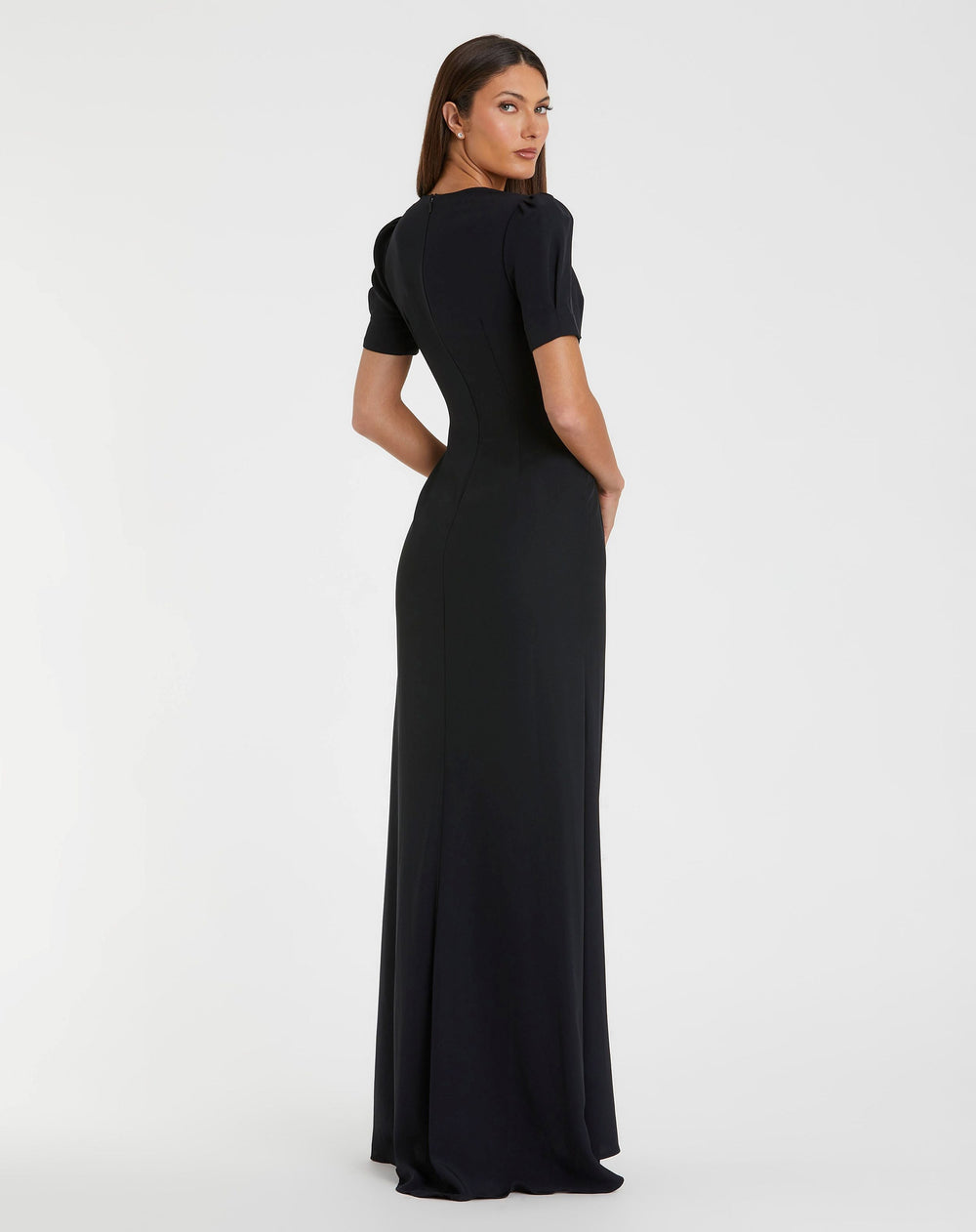 Mac Duggal 2630 Plunge Neck Puff Sleeve Cut Out Gown