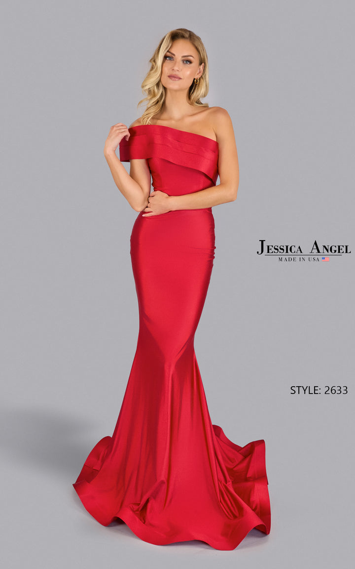 Jessica Angel 2633 folded neckline mermaid gown front view 6