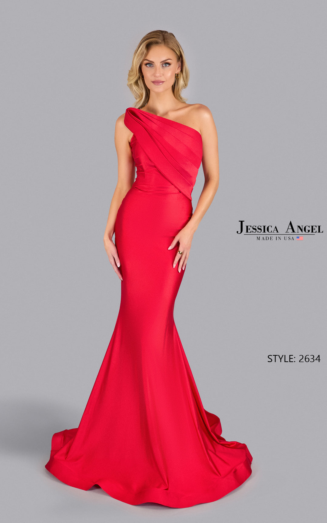 Jessica Angel 2634 pleated bodice mermaid gown front view 4