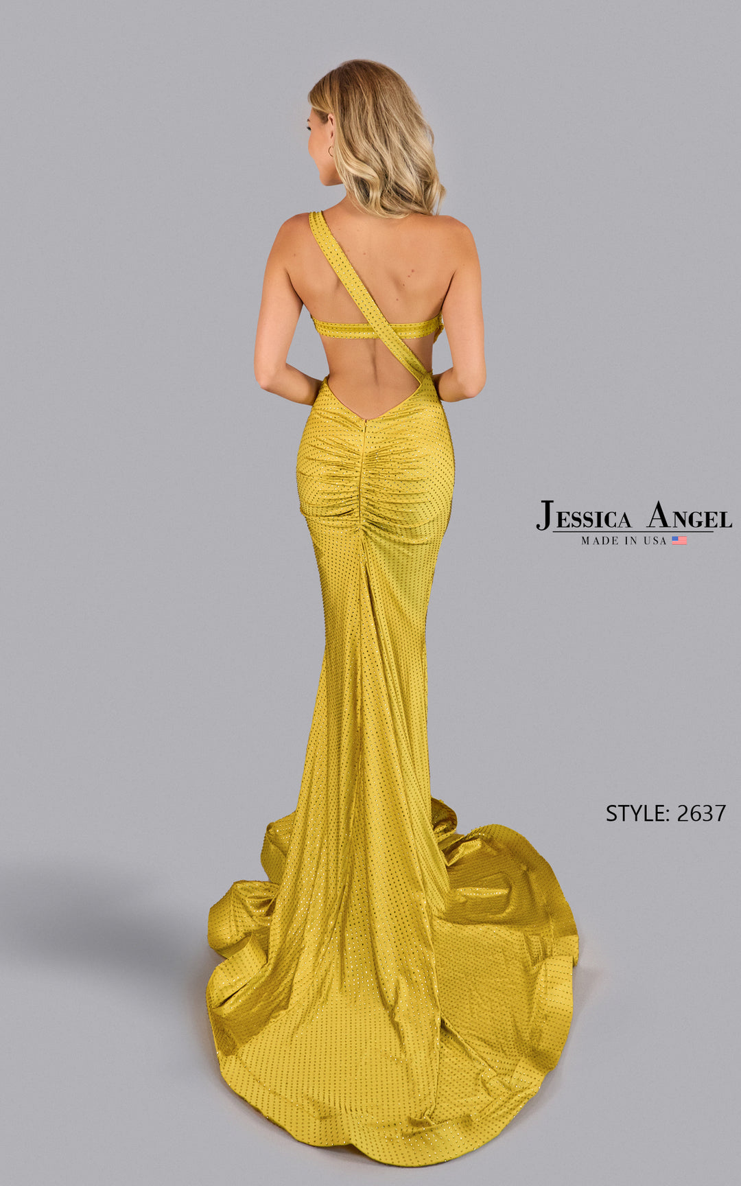 Jessica Angel 2637 One Shoulder Side Cutout Crystal Jersey Mermaid Gown view 10