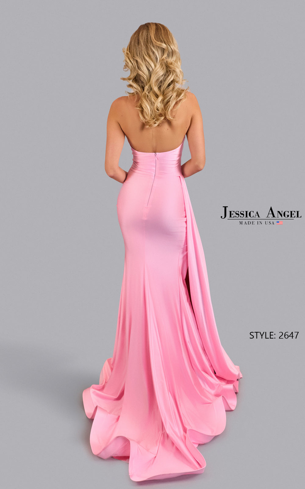 Jessica Angel 2647 halter open back jersey gown back view