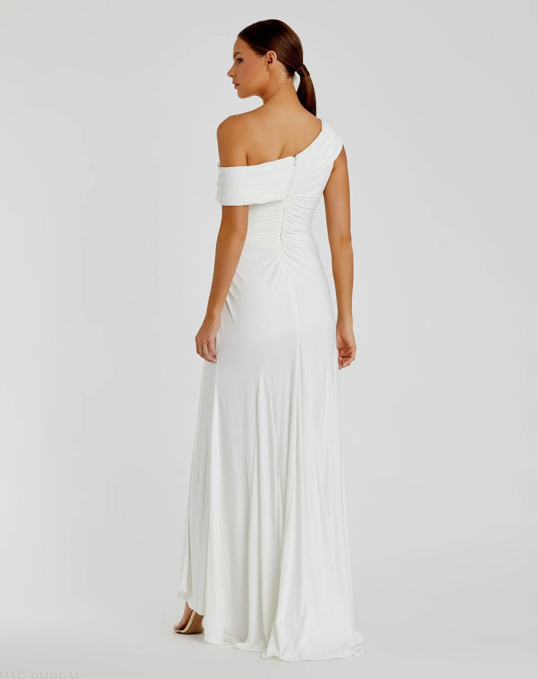 Mac Duggal 26517 White Foldover Off-the-Shoulder Slit Gown
