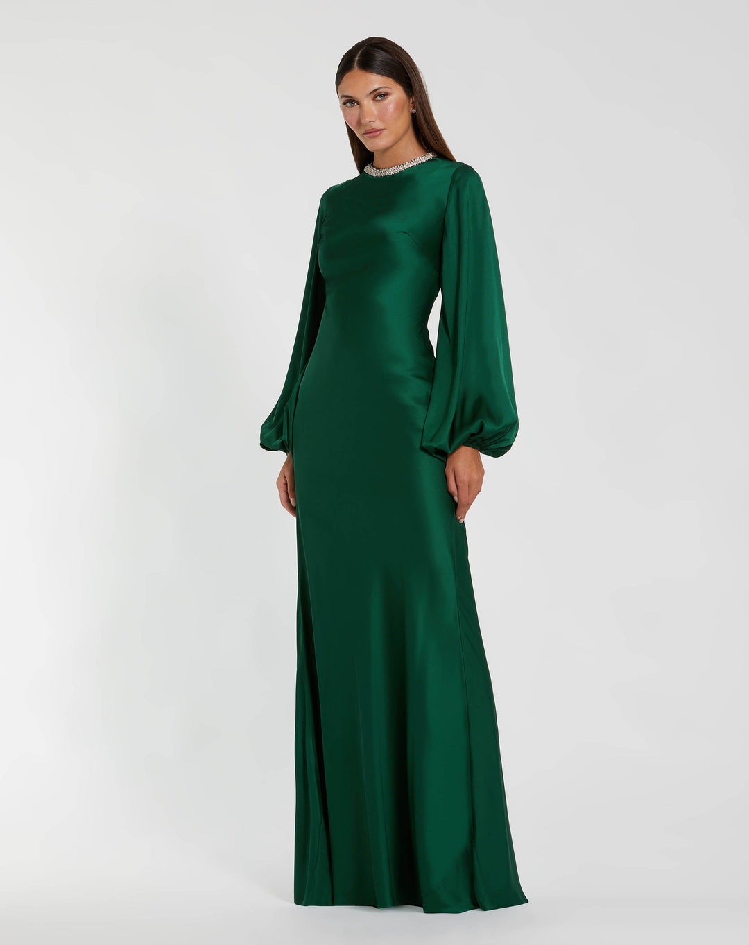 Mac Duggal 26575 Satin Long Blouson Sleeve Evening Gown