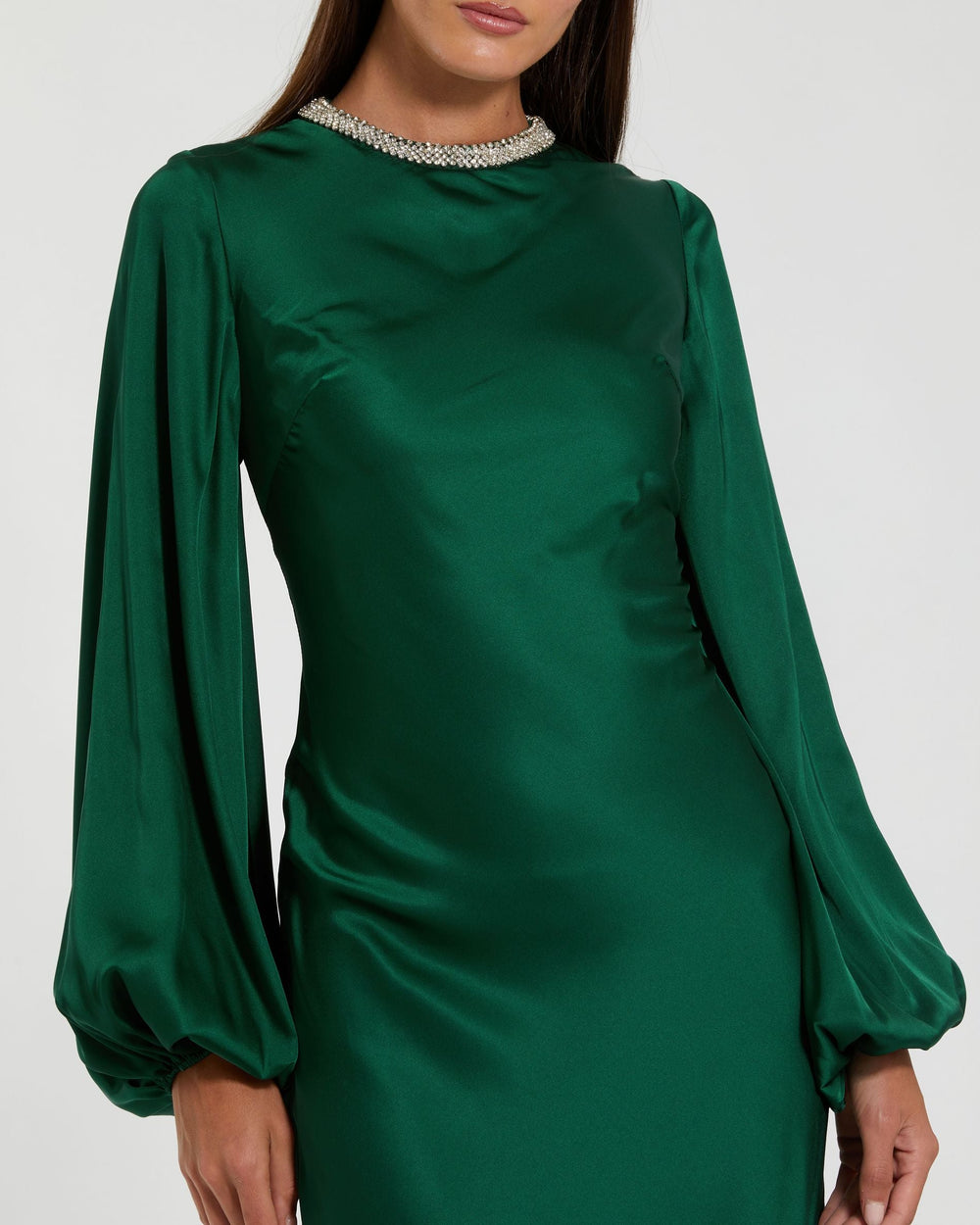 Mac Duggal 26575 Satin Long Blouson Sleeve Evening Gown