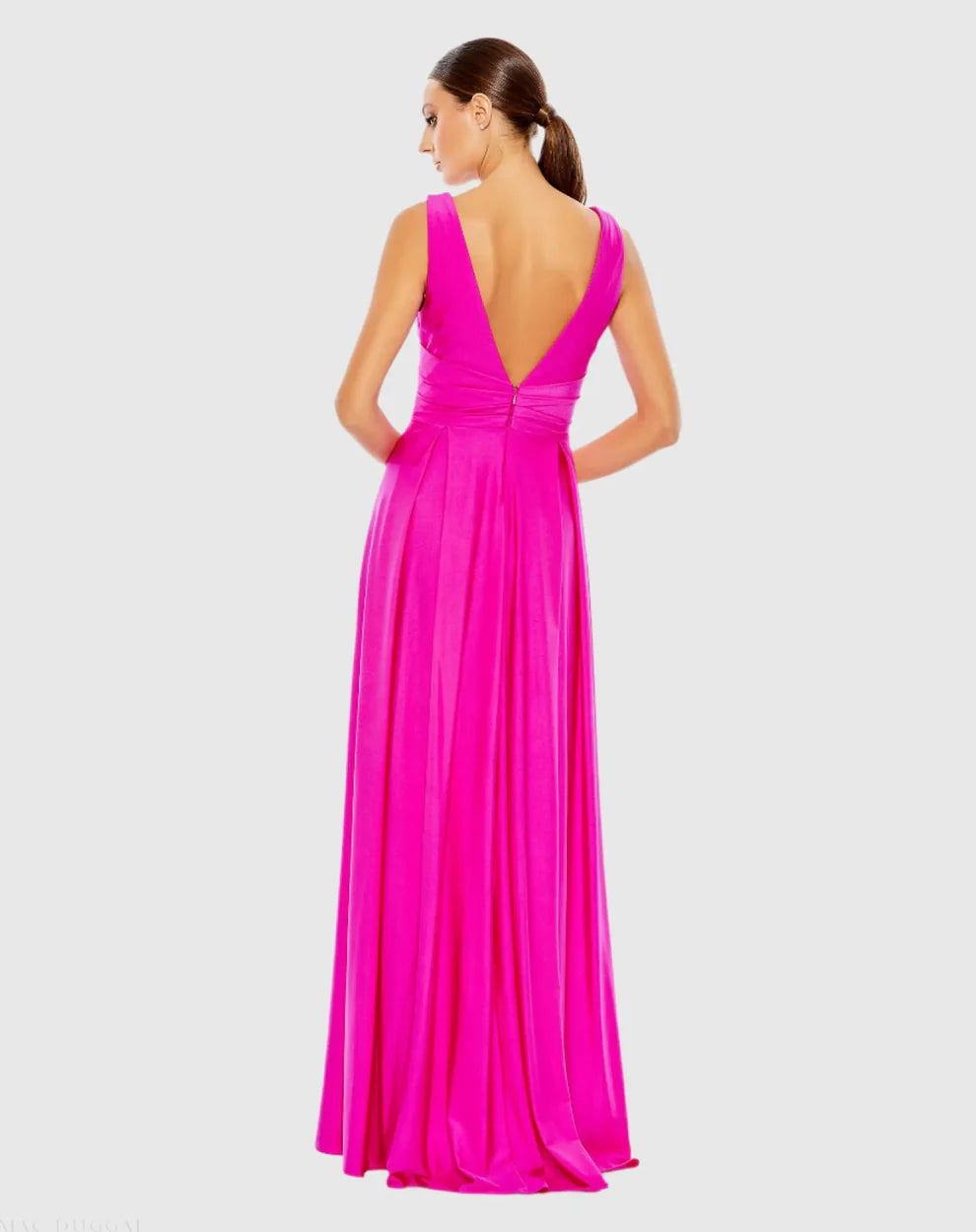 Mac Duggal 26578 Blue Jersey Plunge Neck Evening Gown