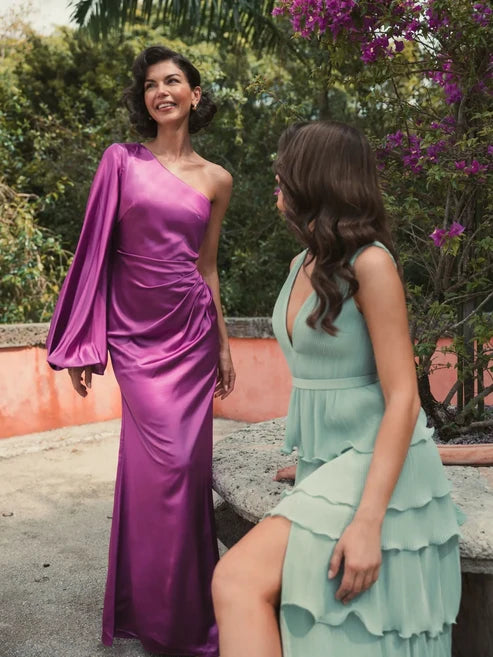 Mac Duggal 26588 Satin Puff Sleeve Gown