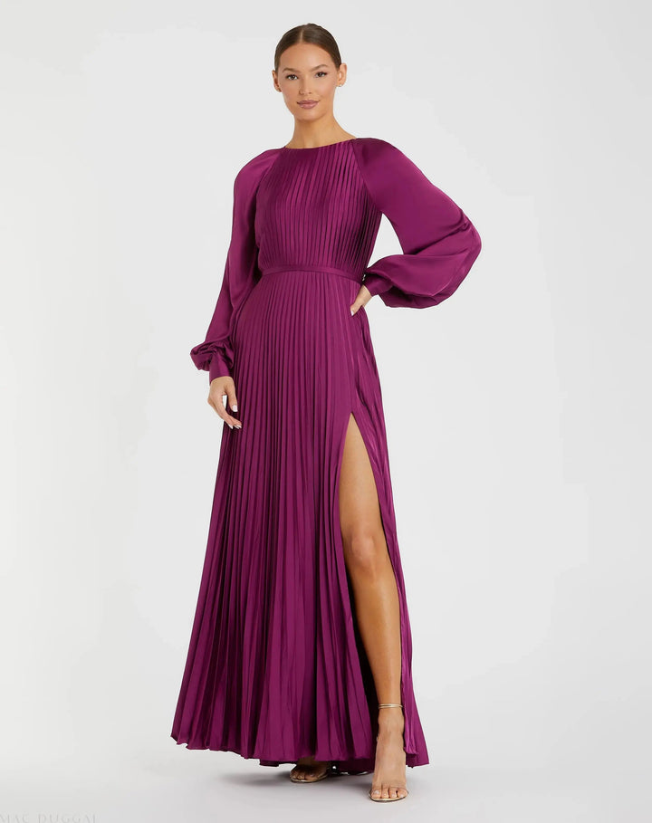 Mac Duggal 26590 High Neck Pleated Long Sleeve
