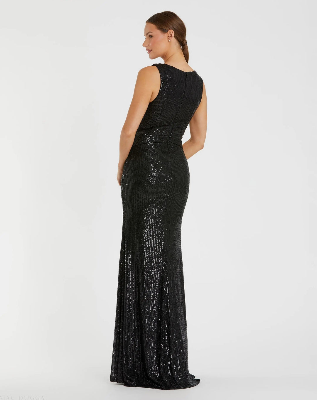 Mac Duggal 26598 Black V-Neck Sequin Wrap Waist Gown