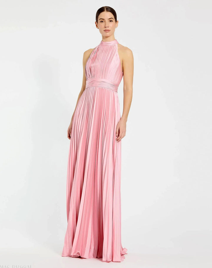 Mac Duggal 26992 Sleeveless Halter Neck Pleated Satin Gown