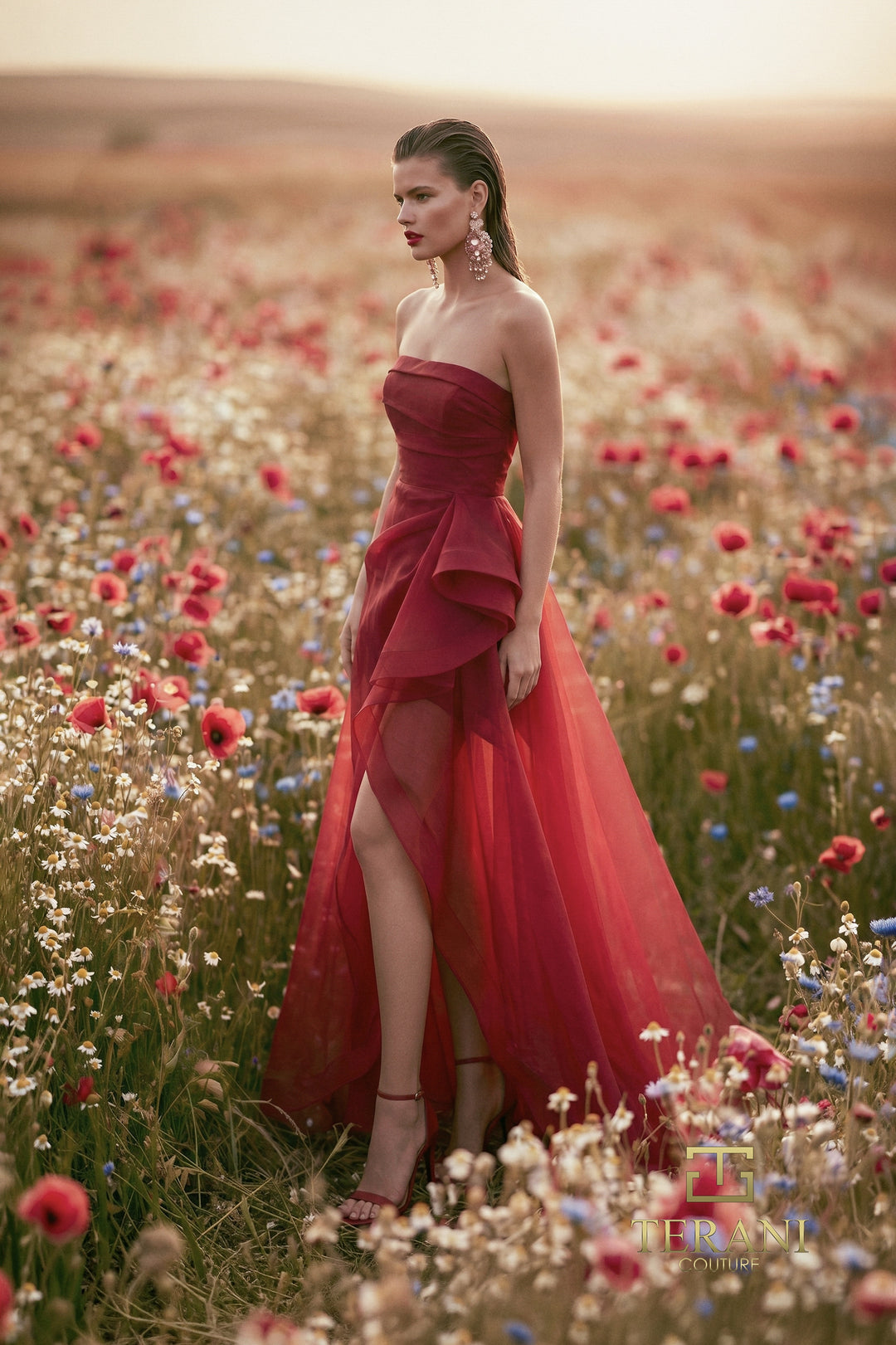 Terani 271P8003 wrap skirt high-low prom dress side view
