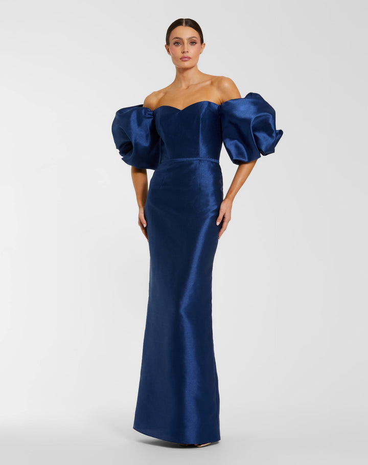 Mac Duggal 27276 Off The Shoulder Puff Sleeve Satin Evening Gown