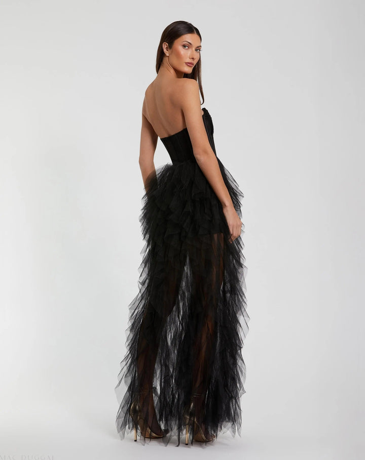 Mac Duggal 27532 Strapless Corset Gown With Spiral Ruffles